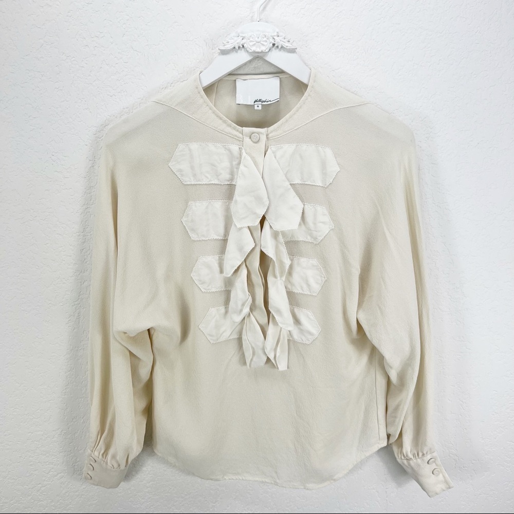 3.1 Phillip Lim Ruffle Front Ivory Blouse Long Sleeve Silk Size 0